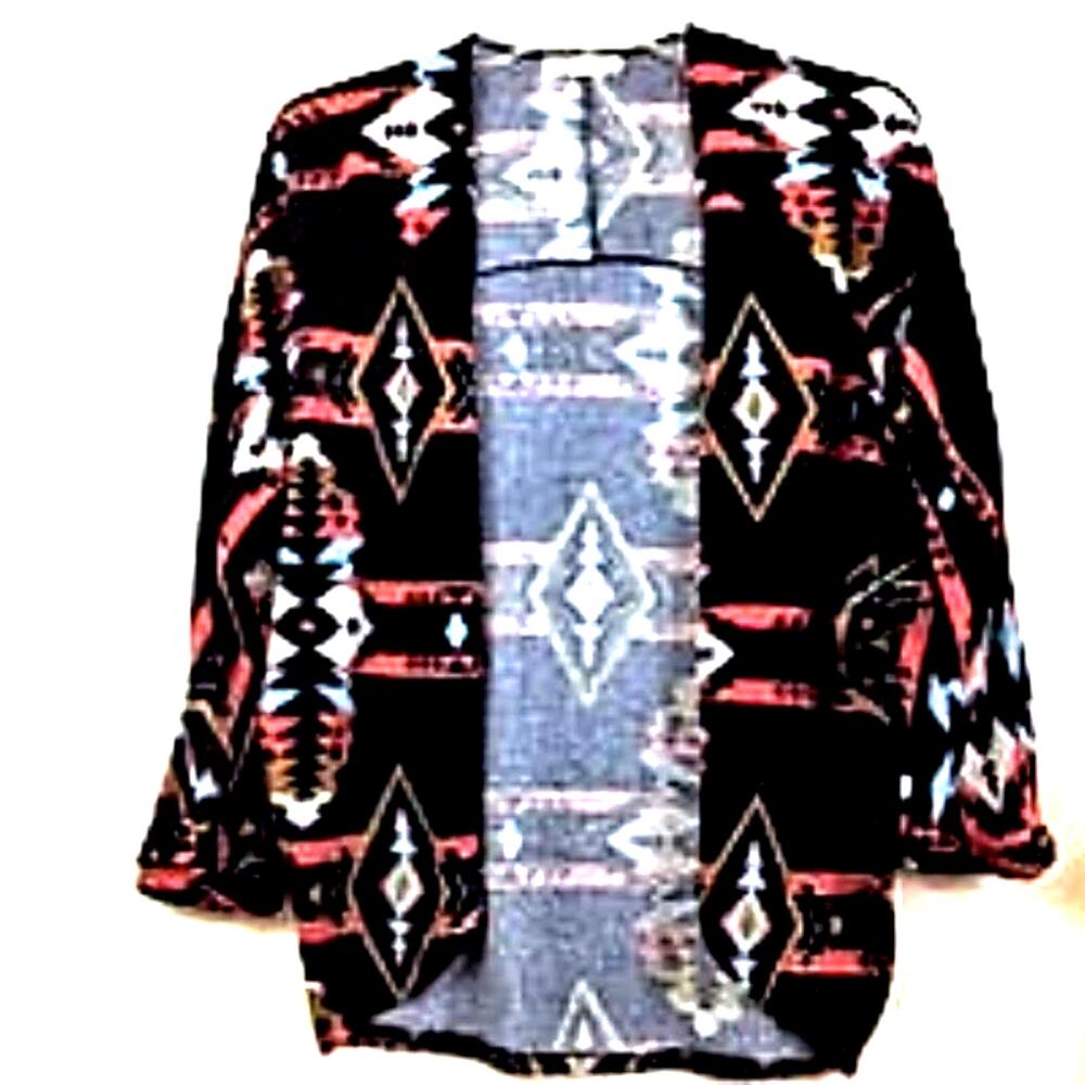 Painted Threads Open Front Black Orange Aztec Cardigan